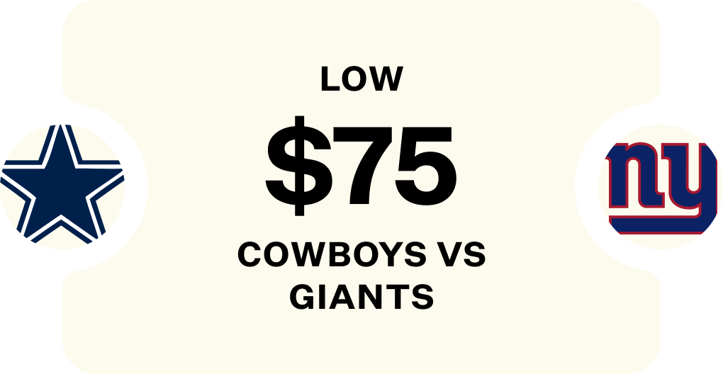 Graphic Showing Cowboys vs Giants at $75