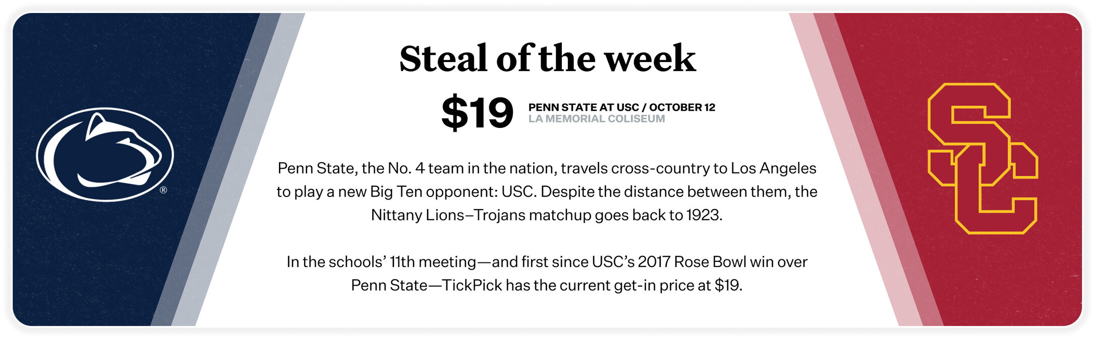 TickPick Steal of the week. Penn State vs USC