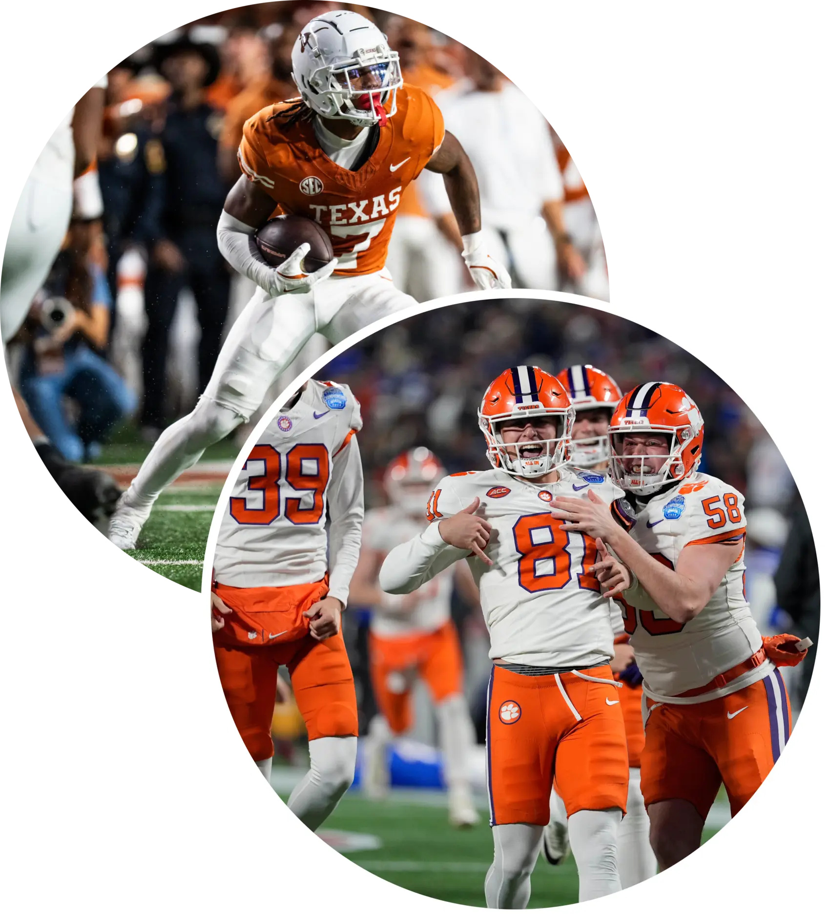 Image showing Texas Football Jahdae Barron on top and various players from Clemson on the bottom