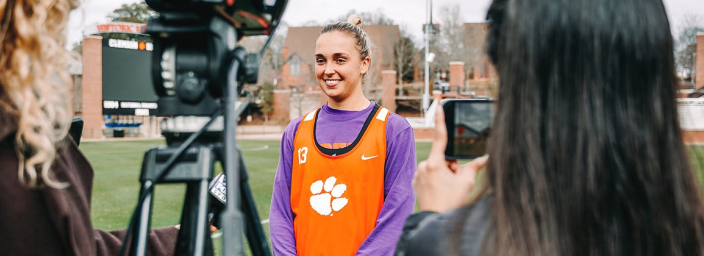 Clemson athlete being interviewed 