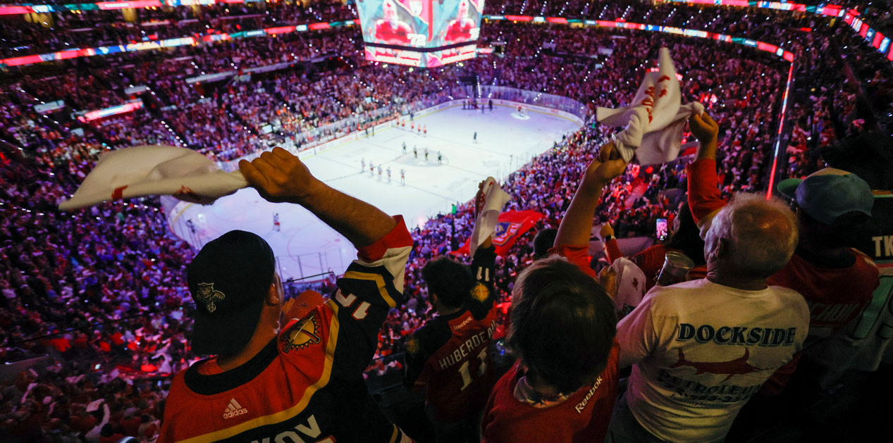 Overhead image of the arena crowd at a NHL Game