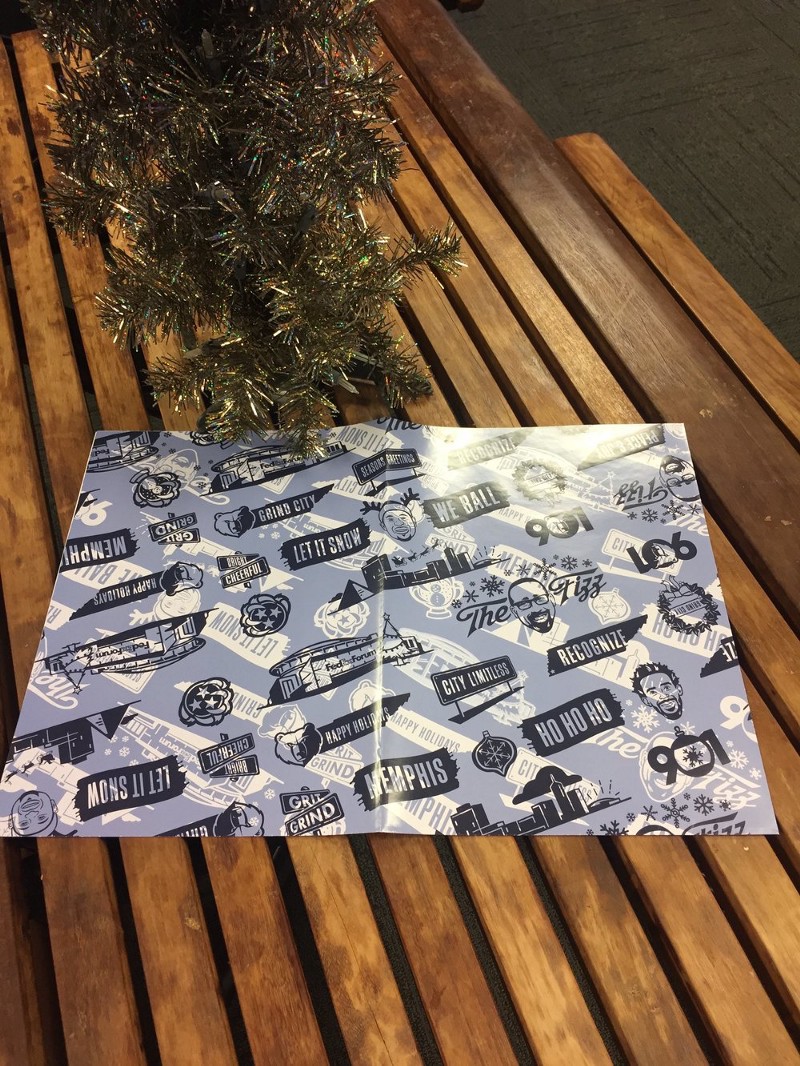 The Memphis Grizzlies gave away this wrapping paper before their 12/20 game against the Celtics. Photo via @memgrizz Twitter.