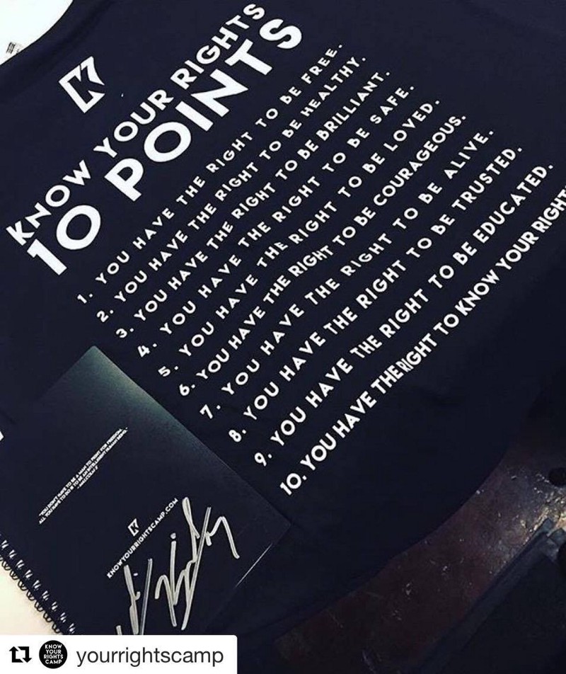 These are the 10 points the Know Your Rights Camp helps youth understand. Image via Instagram