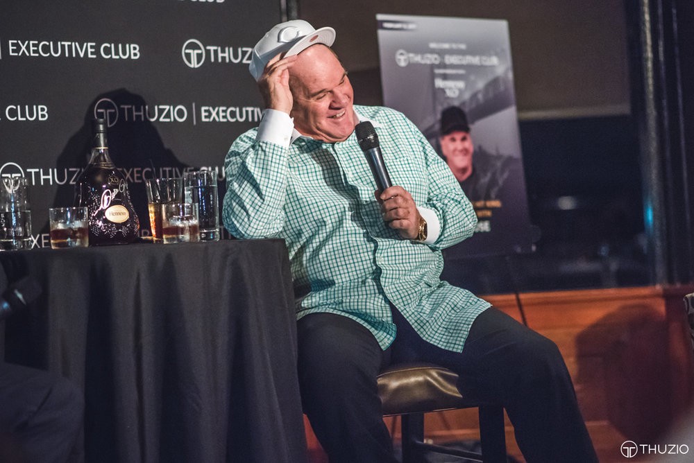MLB legend Pete Rose speaking at Thuzio Executive Club meeting in San Francisco. Photo via Thuzio