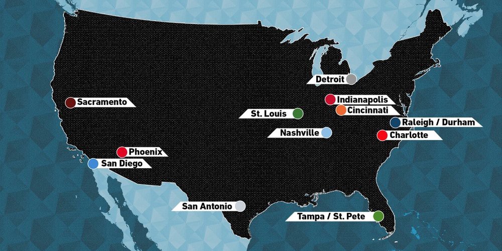 With four spots available, these cities submitted their bids to land an expansion team. Image via the MLS