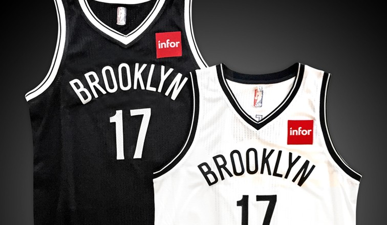 A look at the Brooklyn Nets' jerseys with the Infor logo. Photo via NBA.com