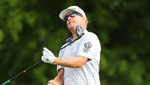 Golfer Charley Hoffman celebrates.