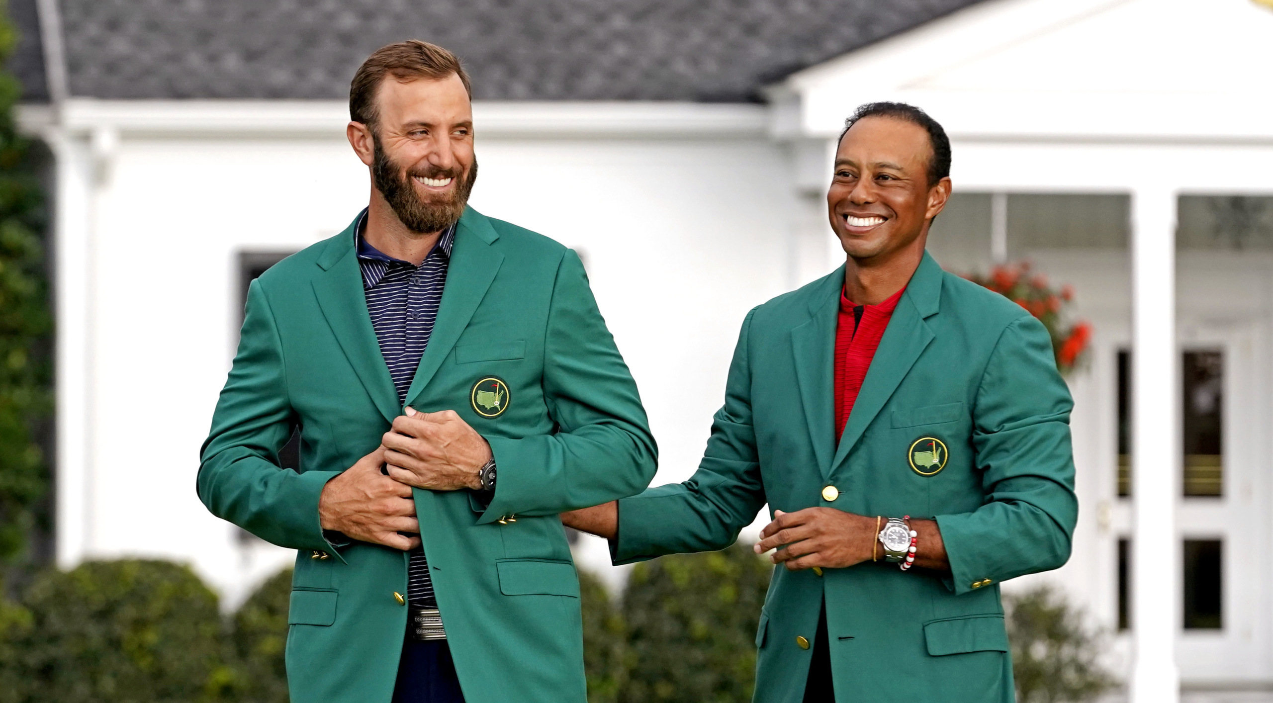 green jacket masters dustin johnson tiger woods