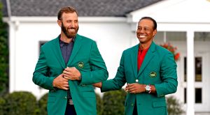 green jacket masters dustin johnson tiger woods