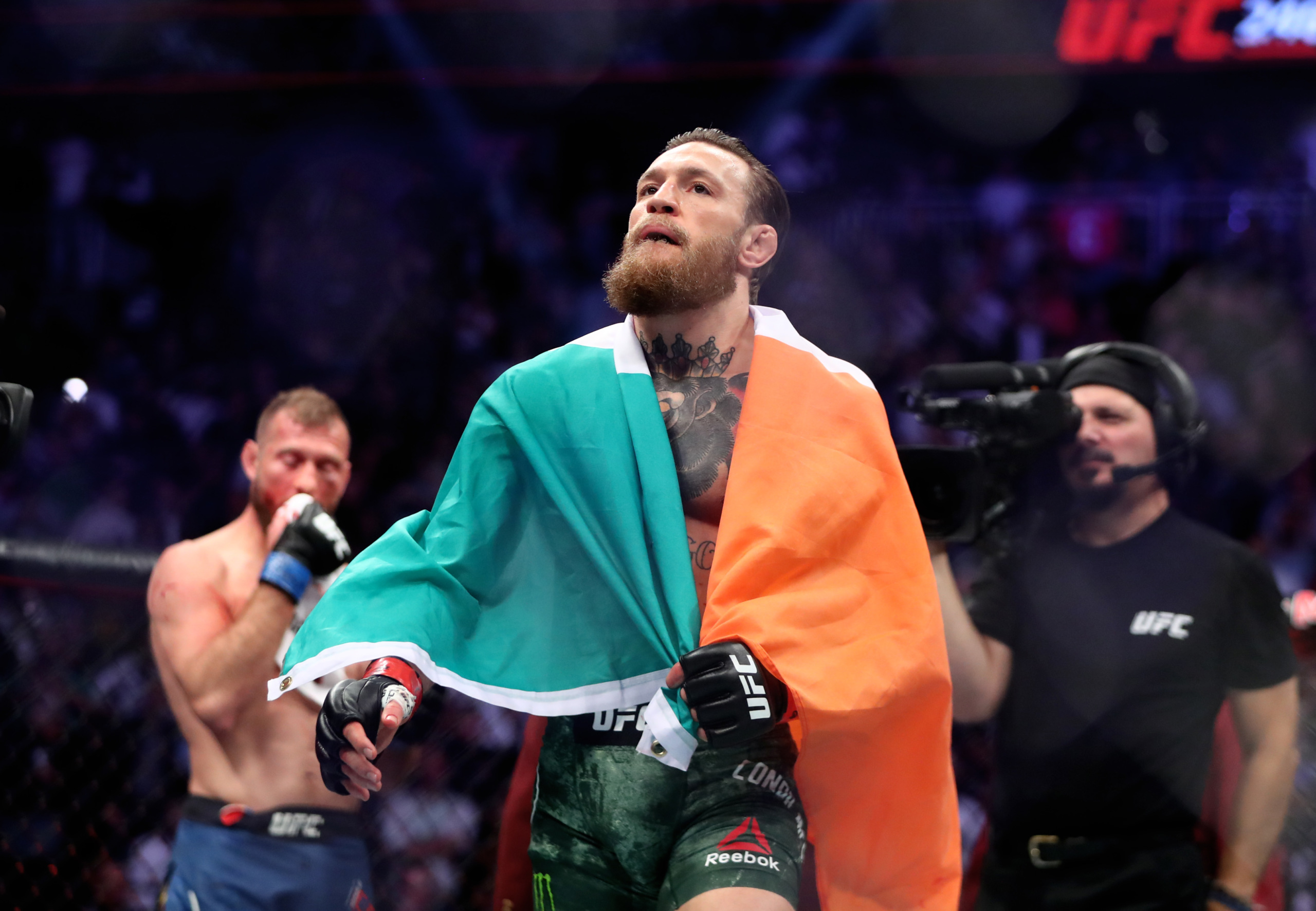 Conor McGregor draped in the Ireland flag