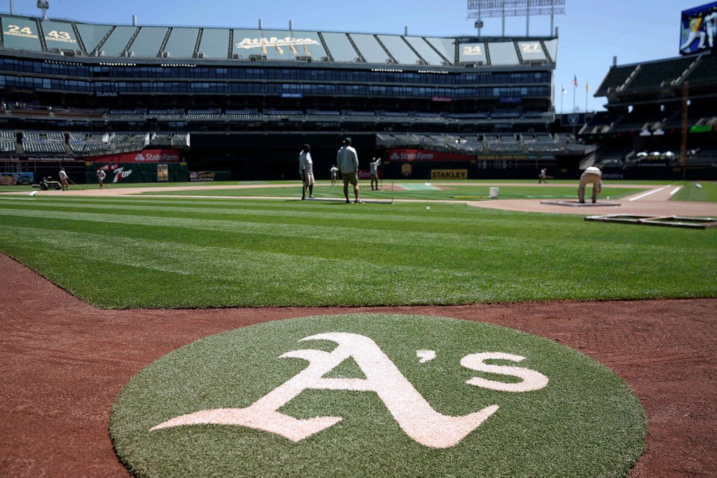 A field view of the Oakland A's stadium.