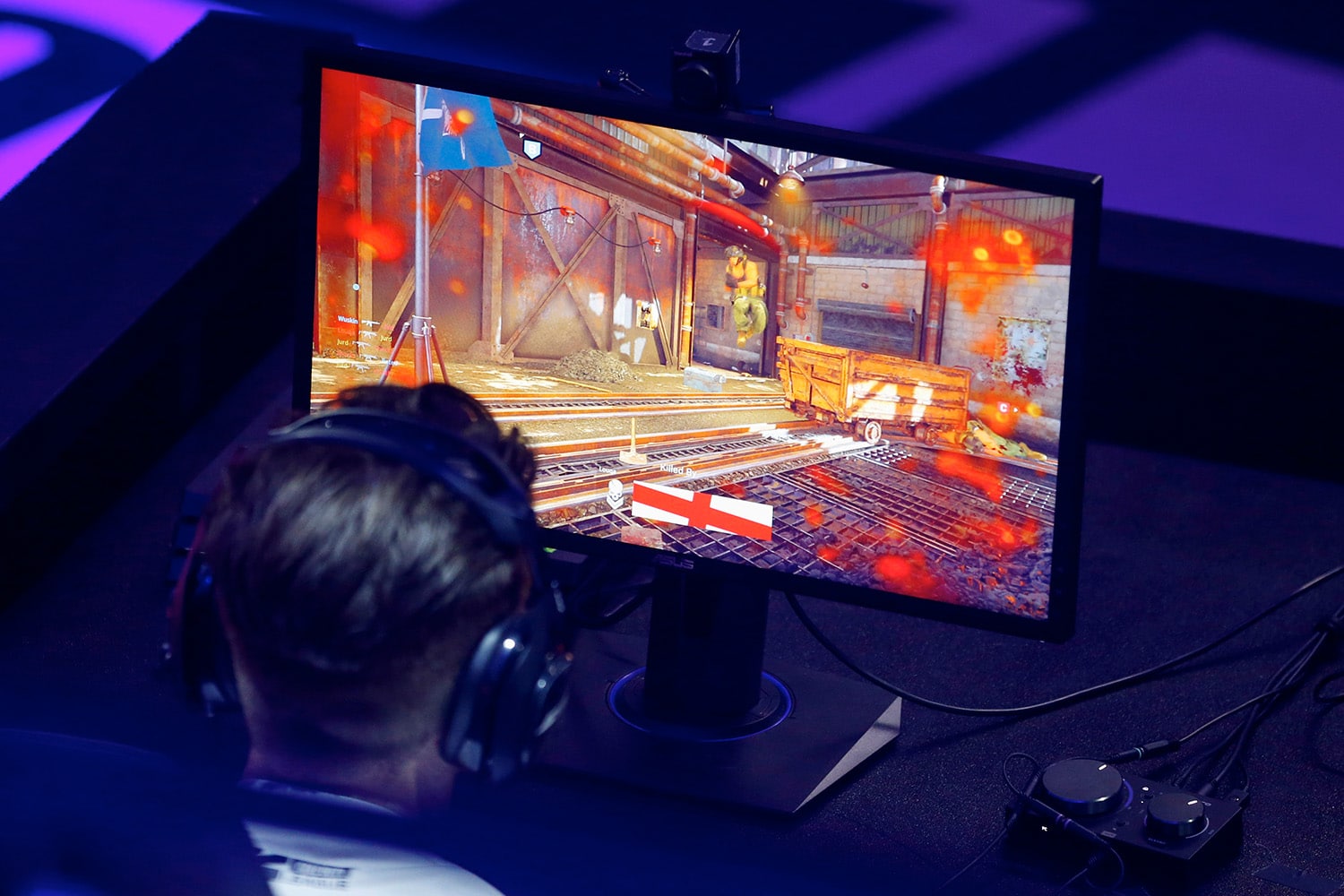 A gamer plays a video game.