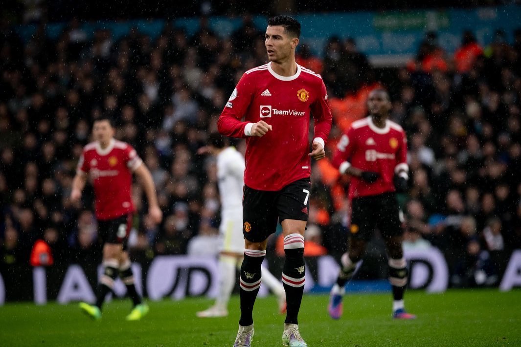 Manchester United star striker Cristiano Rolando jogs during game