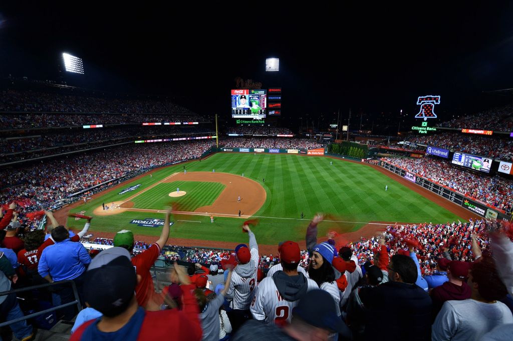 Fans cheer on the Philadelphia Phillies during a World Series game against the Houston Astros