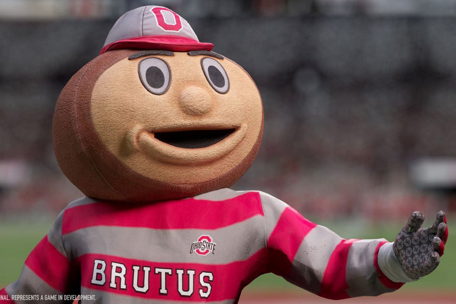 Ohio State mascot Brutus on sideline of college football game