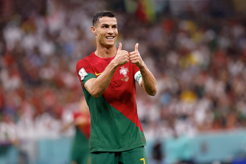 Portuguese superstar Cristiano Rolando gives thumbs during World Cup match