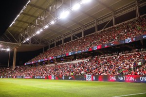 United States soccer fans fill stands during night USMNT game