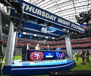 Thursday Night Football media setup on sideline game between San Francisco 49ers and Houston Texans