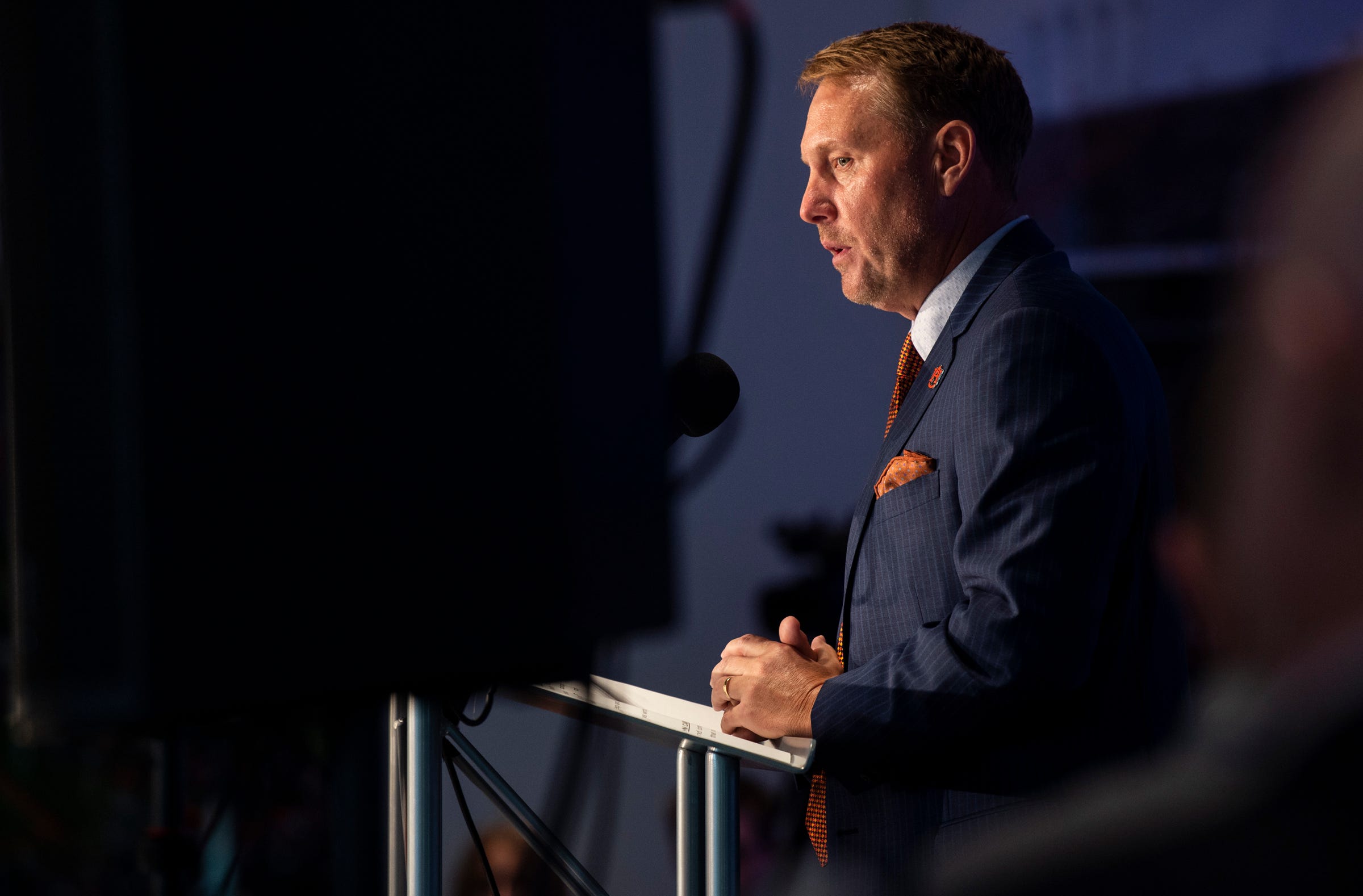 New Auburn football head coach Hugh Freeze speaks to media