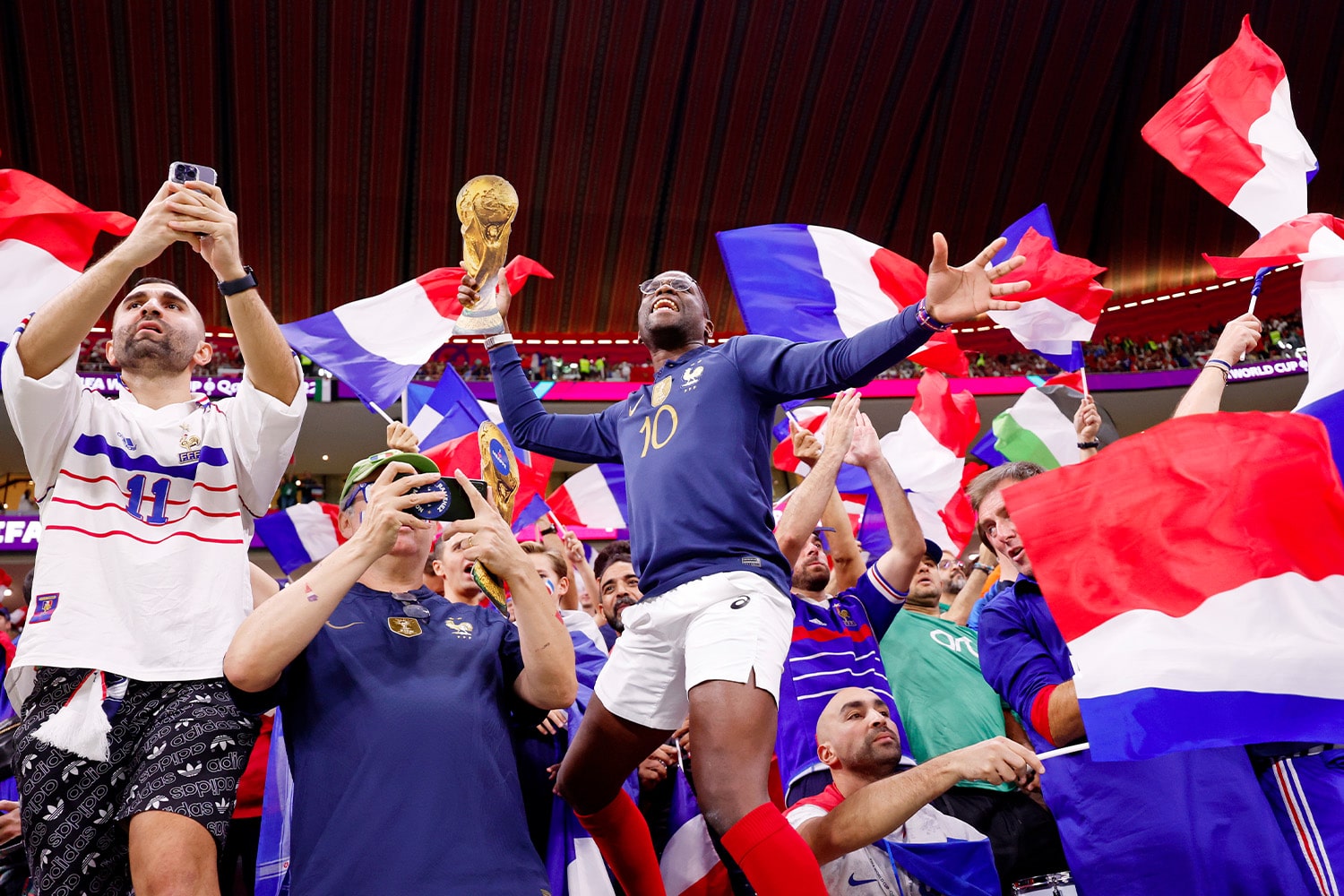 French fans cheering in the stands at the World Cup