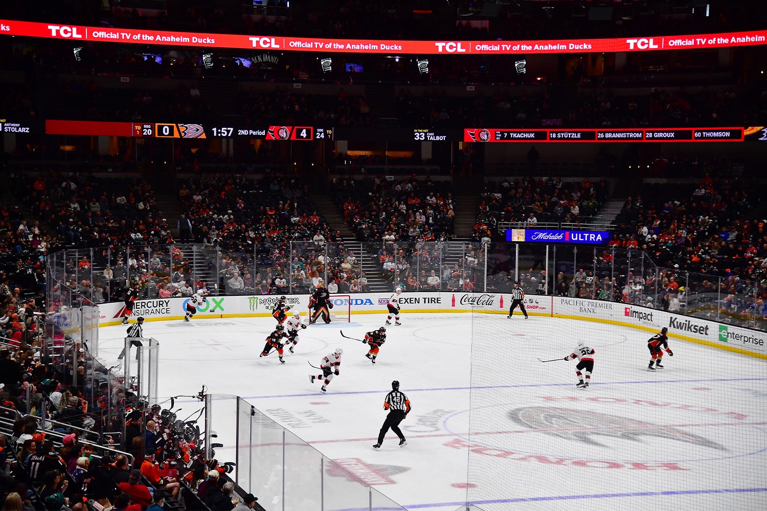 NHL game between Anaheim Ducks and Ottowa Senators
