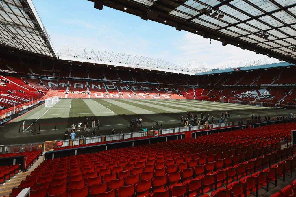 View of pitch and stands at Manchester United's Old Trafford Stadium