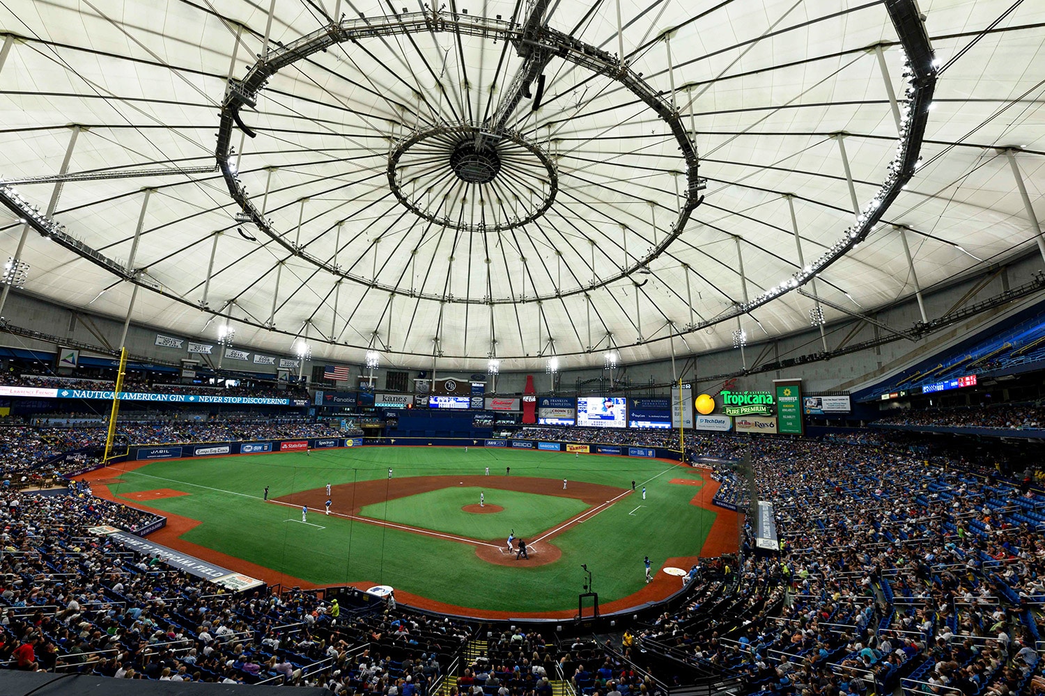 View of field and dome of Tampa Bay Ray's Tropicana Field