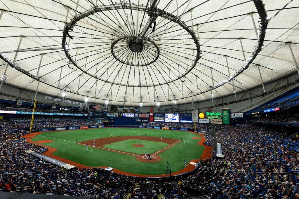 View of field and dome of Tampa Bay Ray's Tropicana Field