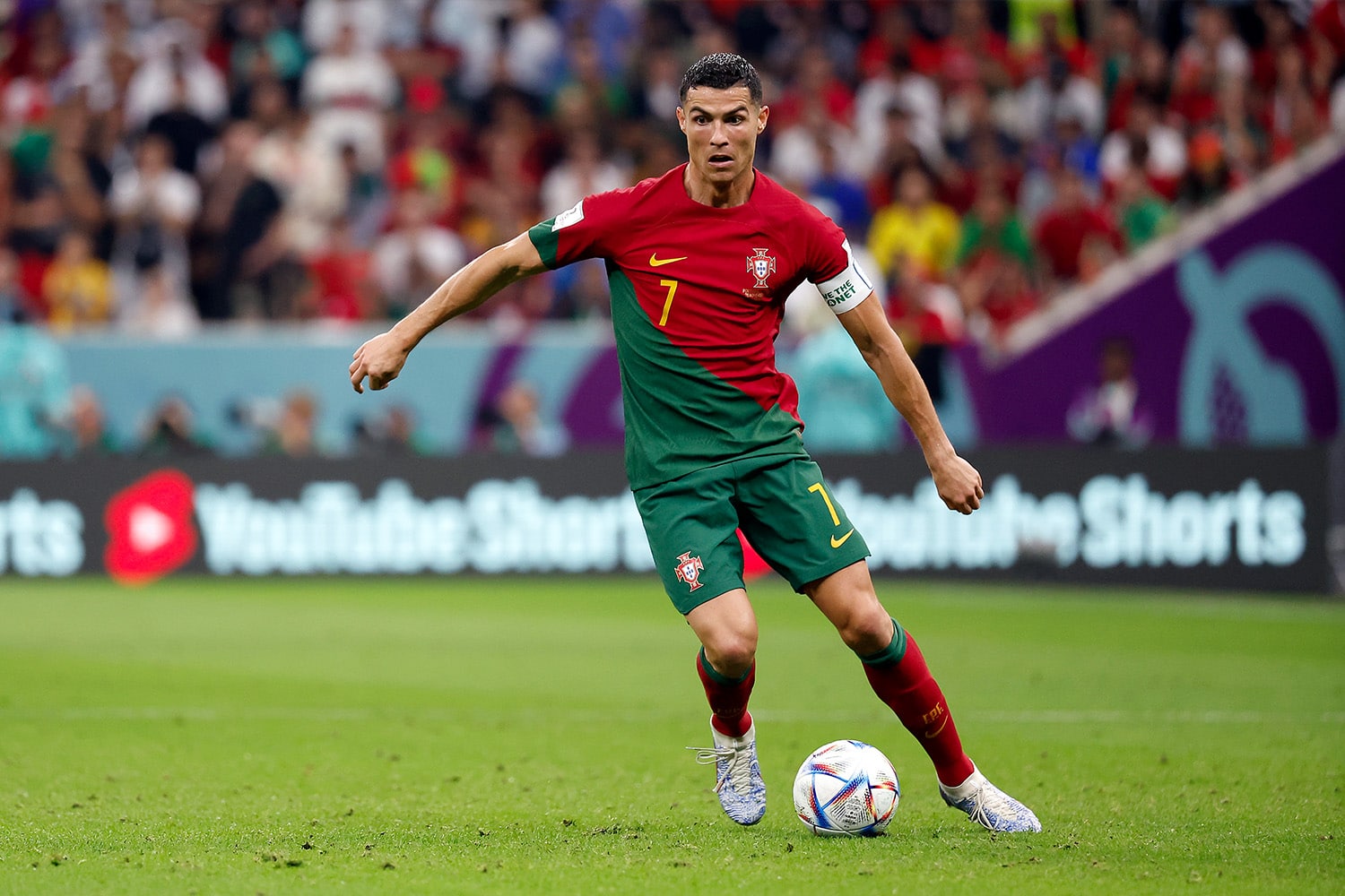 Cristiano Ronaldo prepares to shoot at World Cup