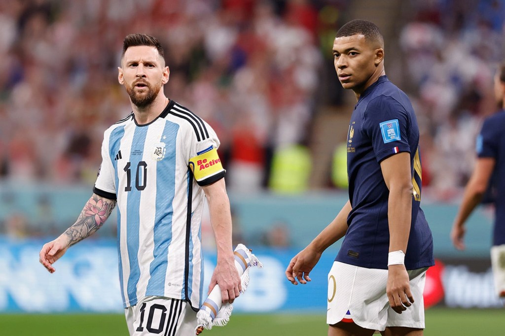 Lionel Messi and Kylian Mbappe before the World Cup final