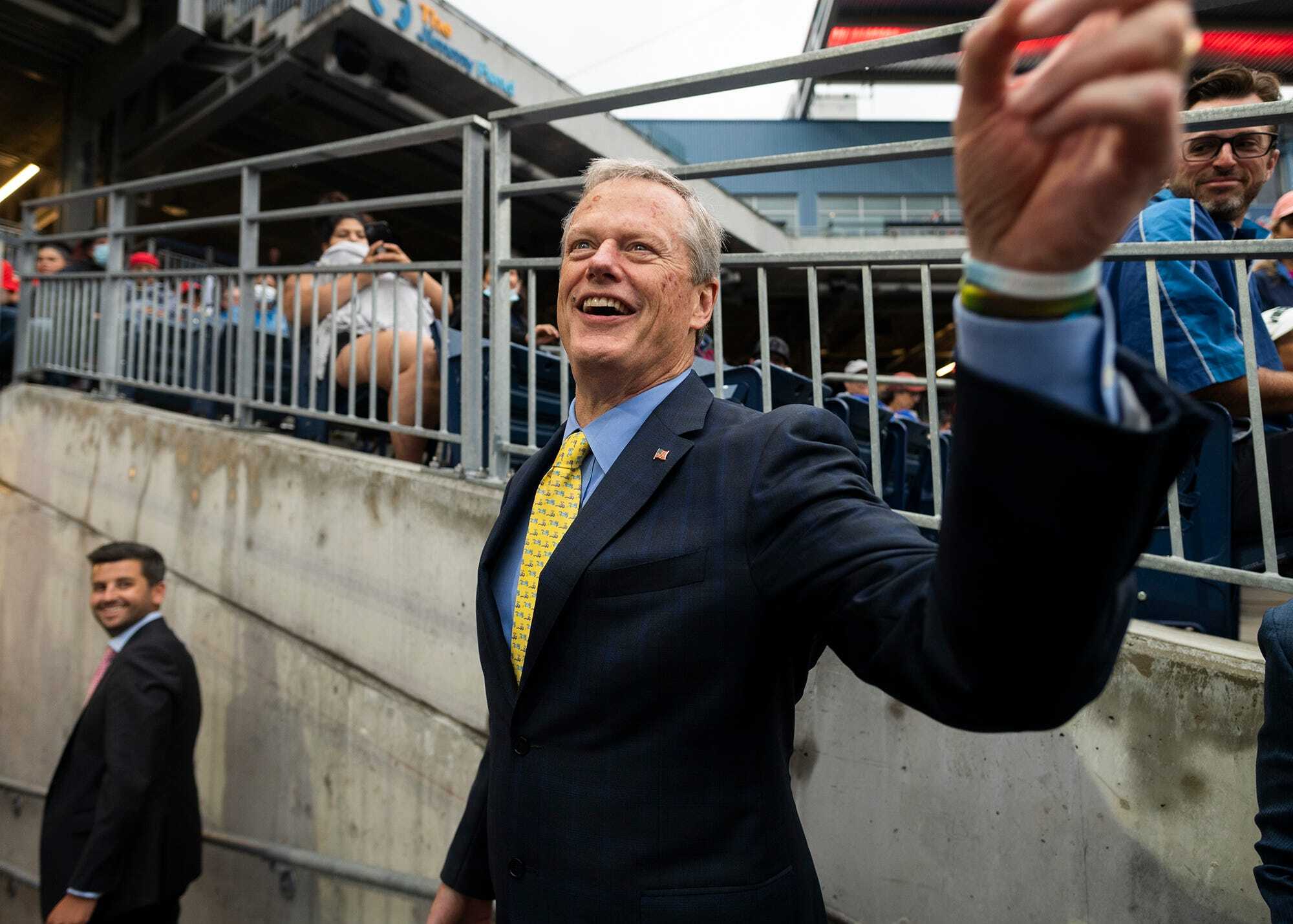 Former Gov. of Massachusetts and new NCAA President Charlie Baker walking into tunnel during sporting event