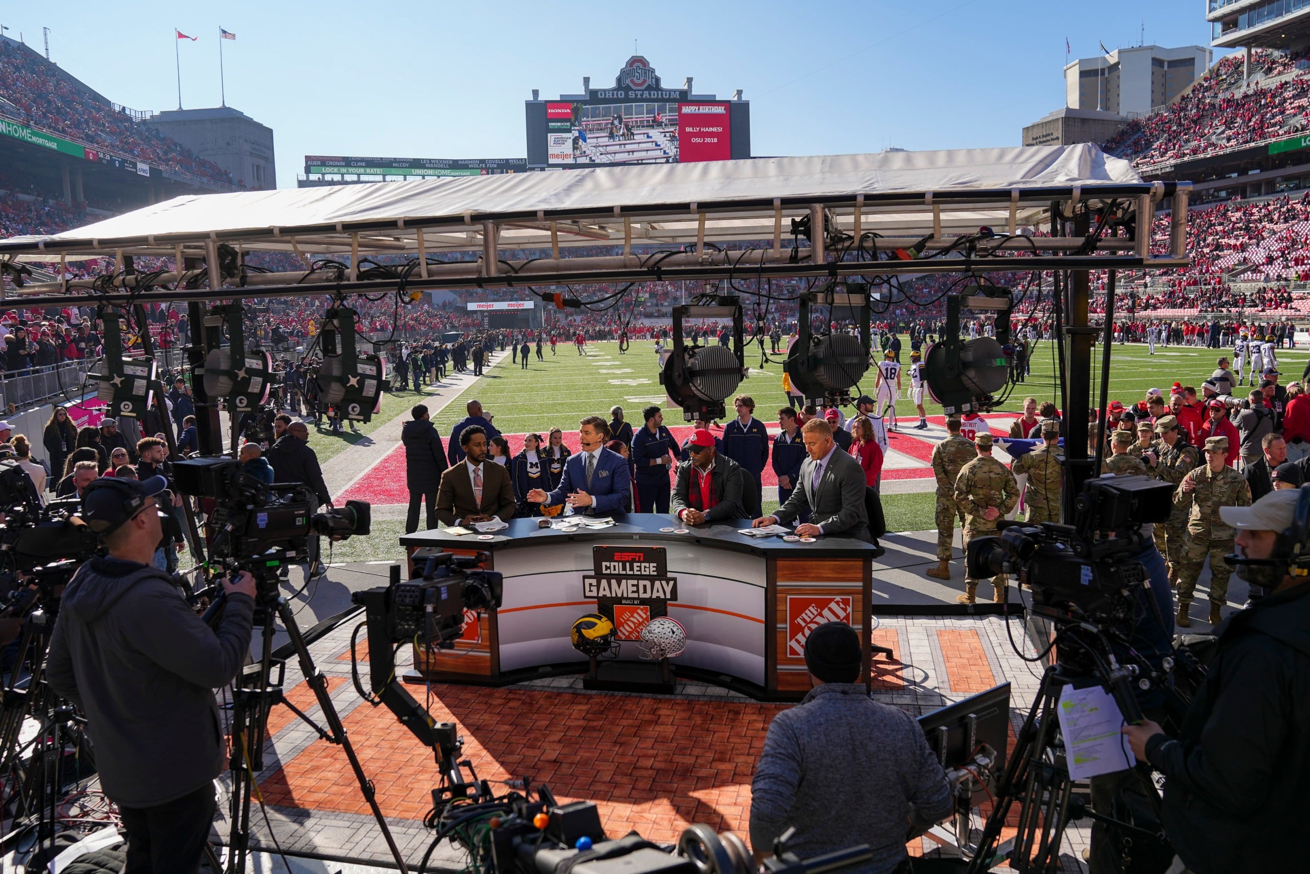 College GameDay crew reporting on sidelines of Ohio State football game