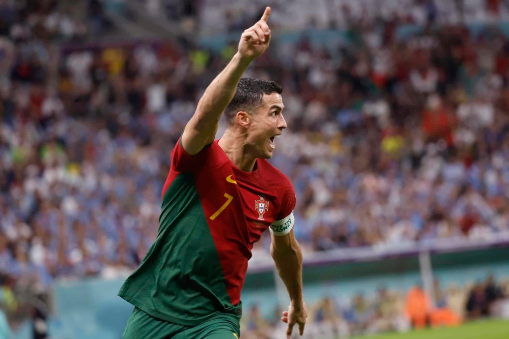 Cristiano Rolando celebrates after scoring goal in world. cup