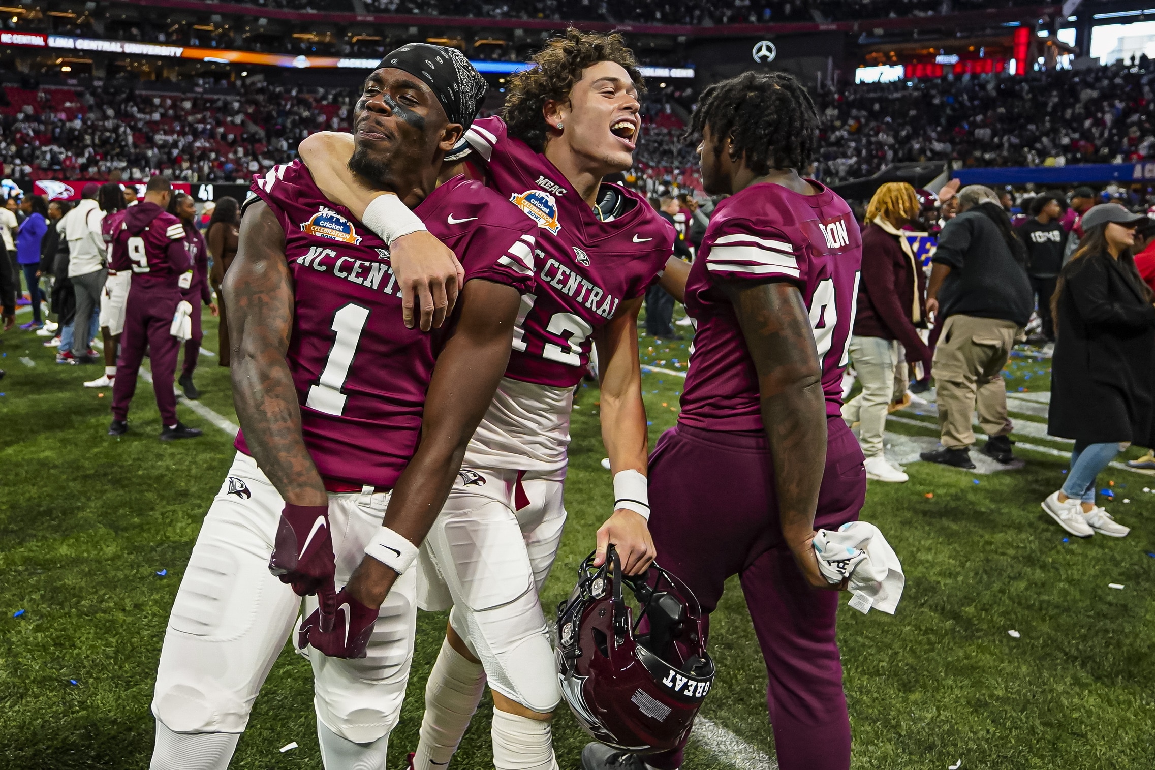NC Central players celebrate after beating Jackson State in the Celebration Bowl