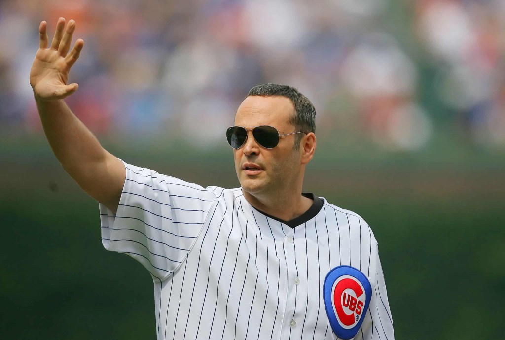Actor Vince Vaughn throws out first pitch at Chicago Cubs game