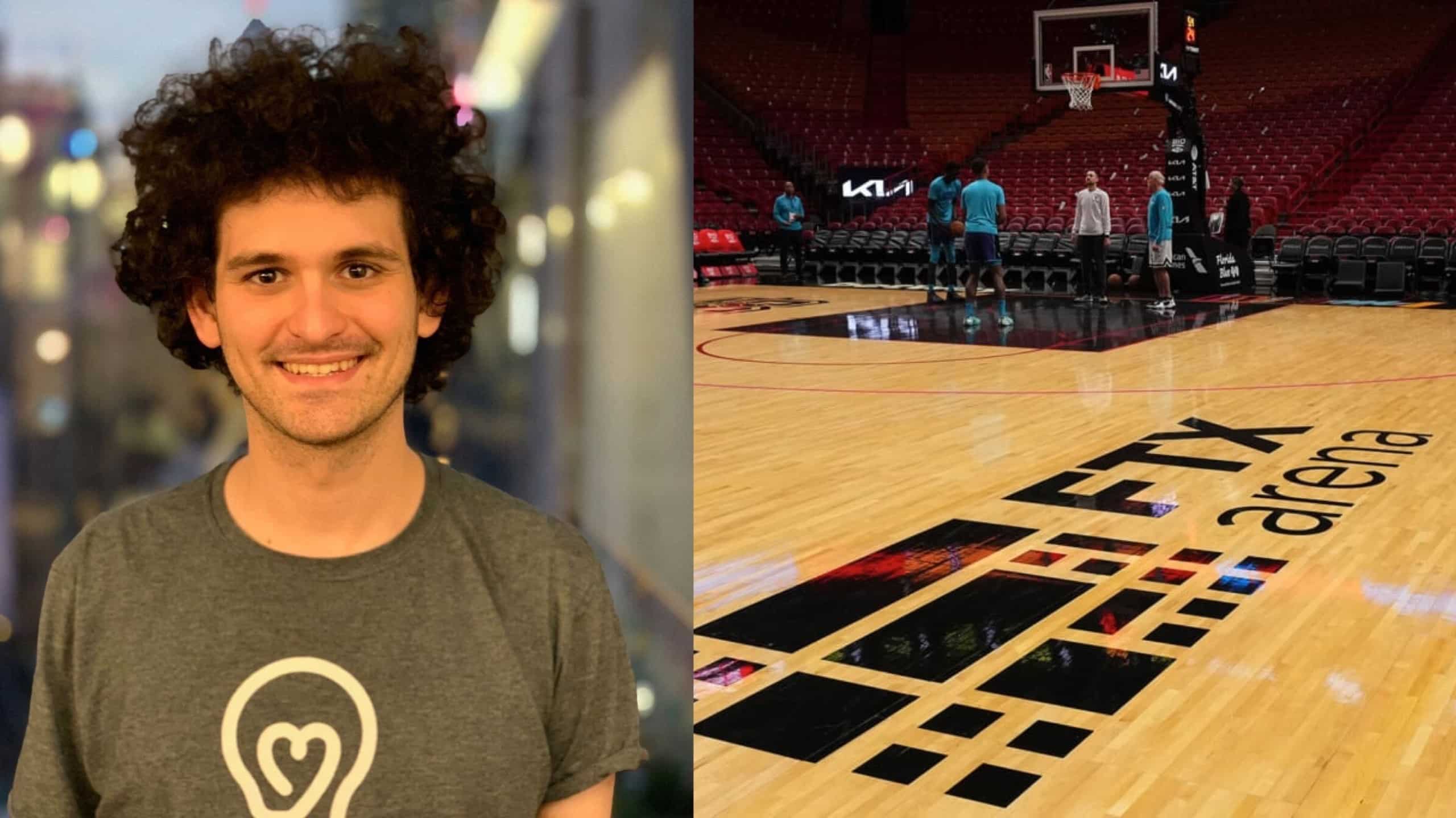 FTX founder Sam Bankman-Fried and FTX logo on NBA court
