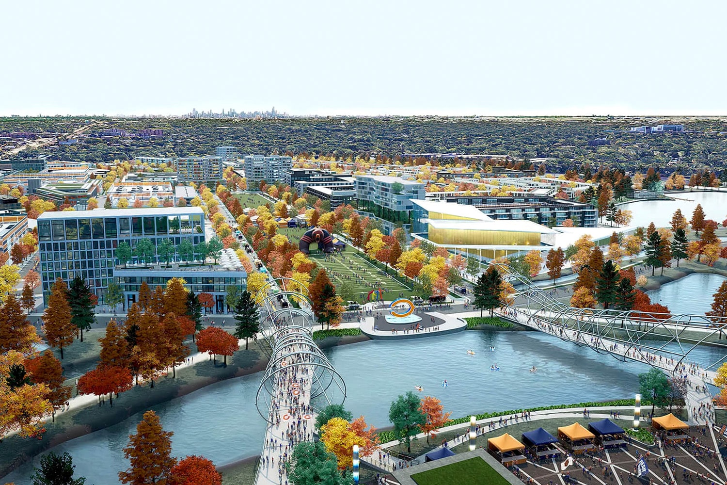 Artistic rendering of the Chicago Bears stadium development at Arlington Heights.
