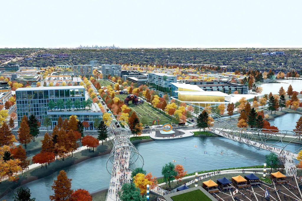 Artistic rendering of the Chicago Bears stadium development at Arlington Heights.