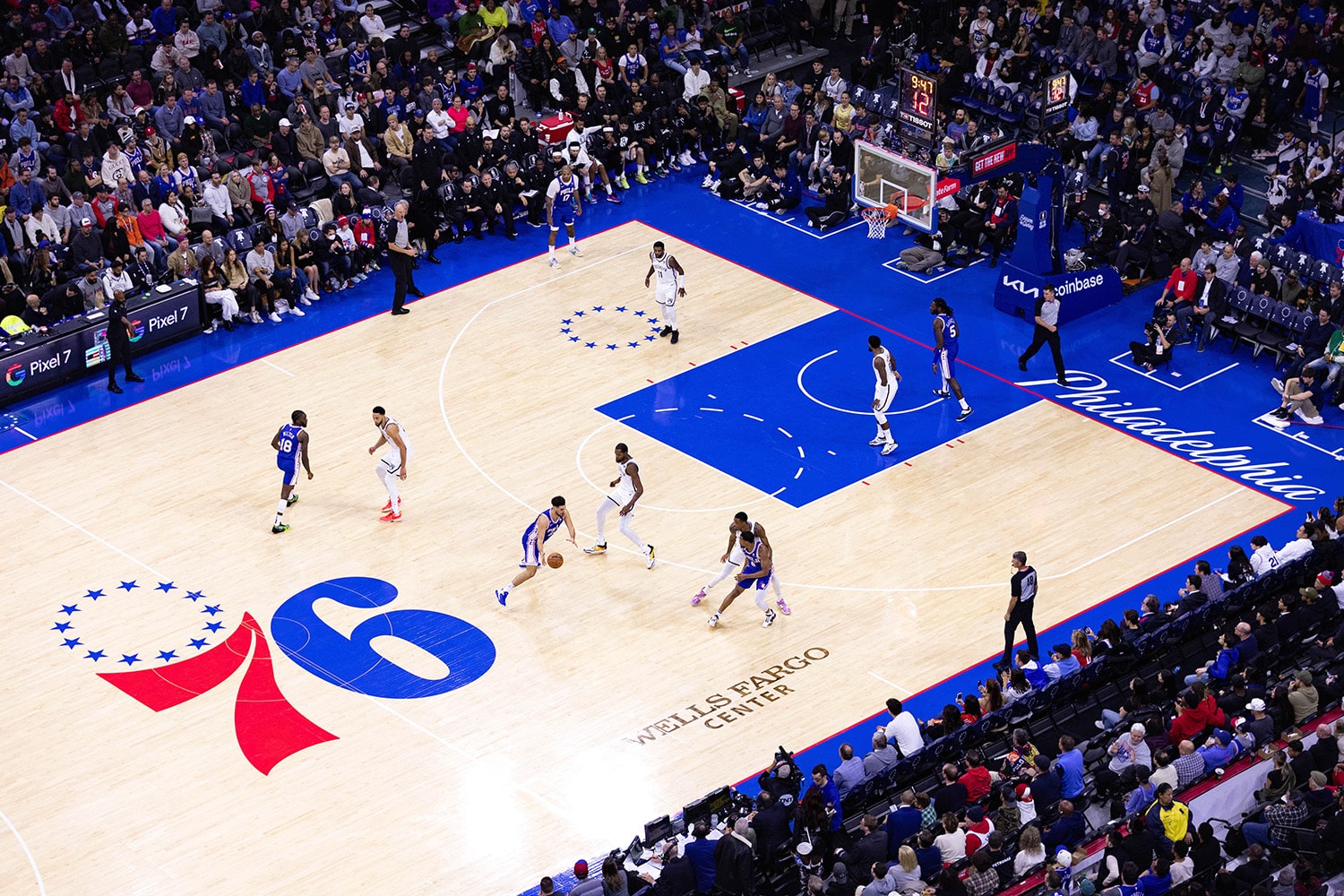 A general view of the Philadelphia 76ers playing at their current home arena, the Wells Fargo Center.