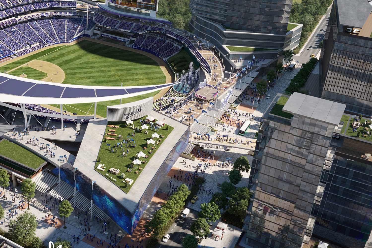 Artistic rendering of Kansas City Royals' new downtown stadium