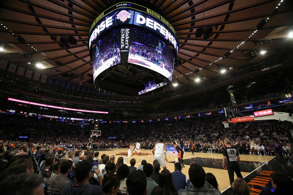 A view of the court at Madison Square Garden during a New York Knicks game