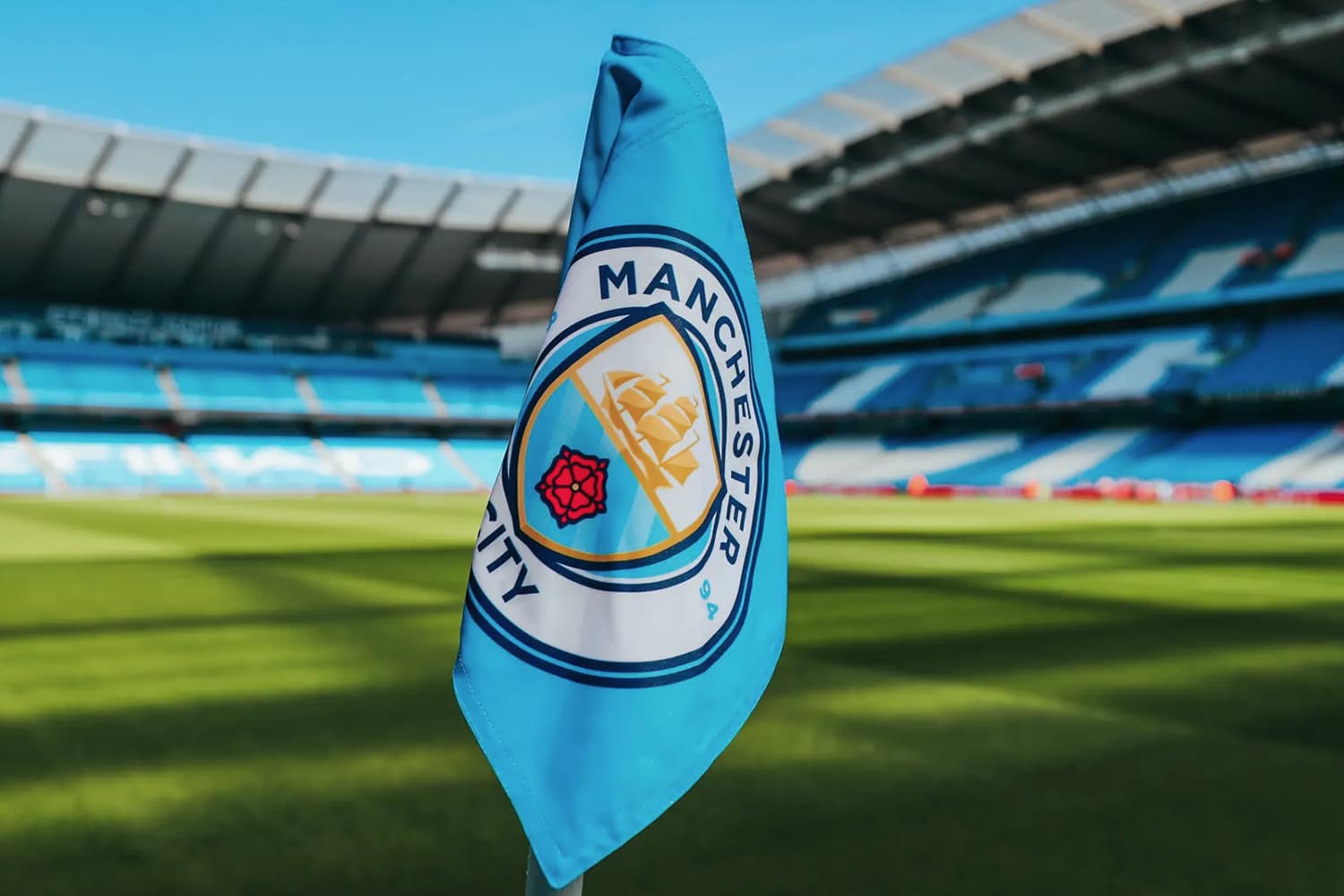 Manchester City FC corner flag in the Etihad Stadium