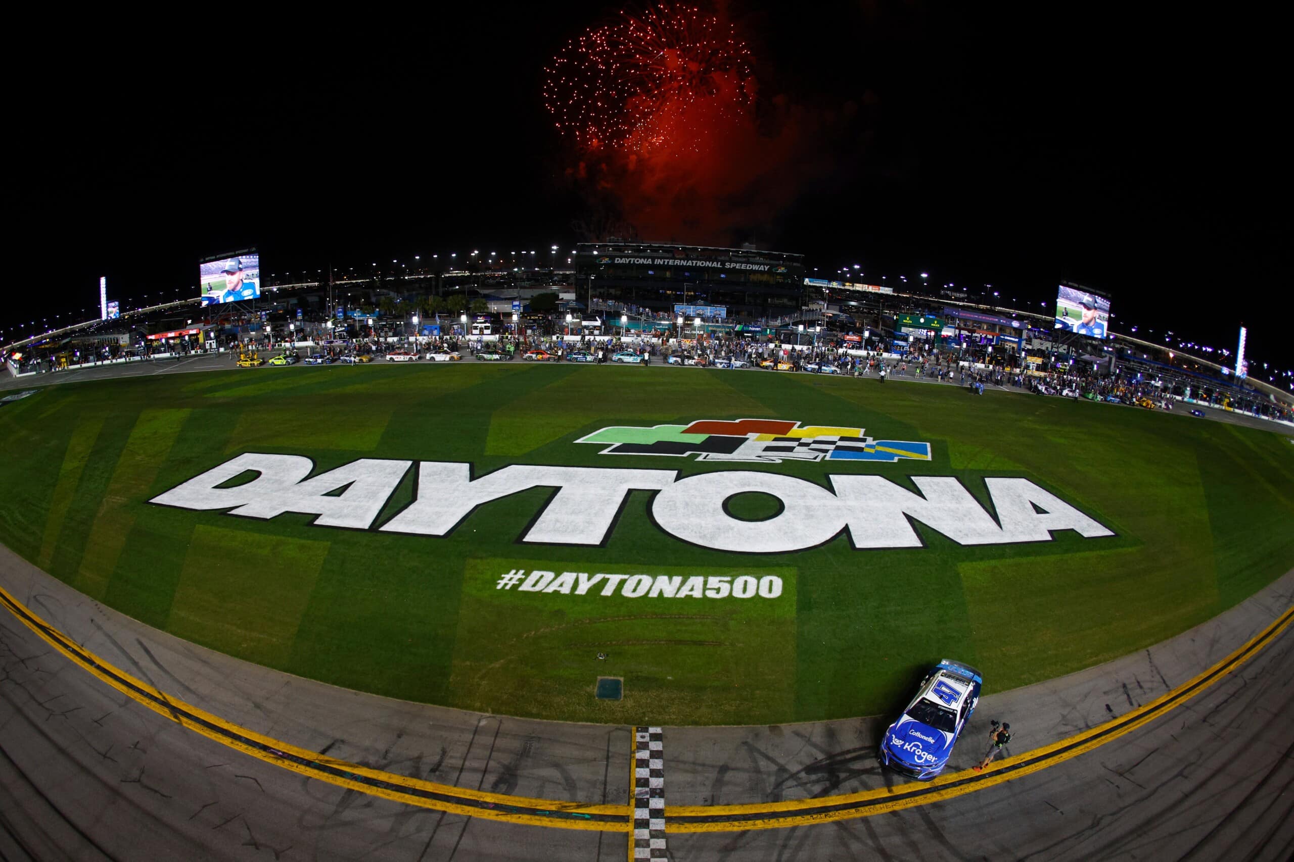 Ricky Stenhouse Jr., driver of the #47 Kroger/Cottonelle Chevrolet, celebrates after winning the NASCAR Cup Series 65th Annual Daytona 500.