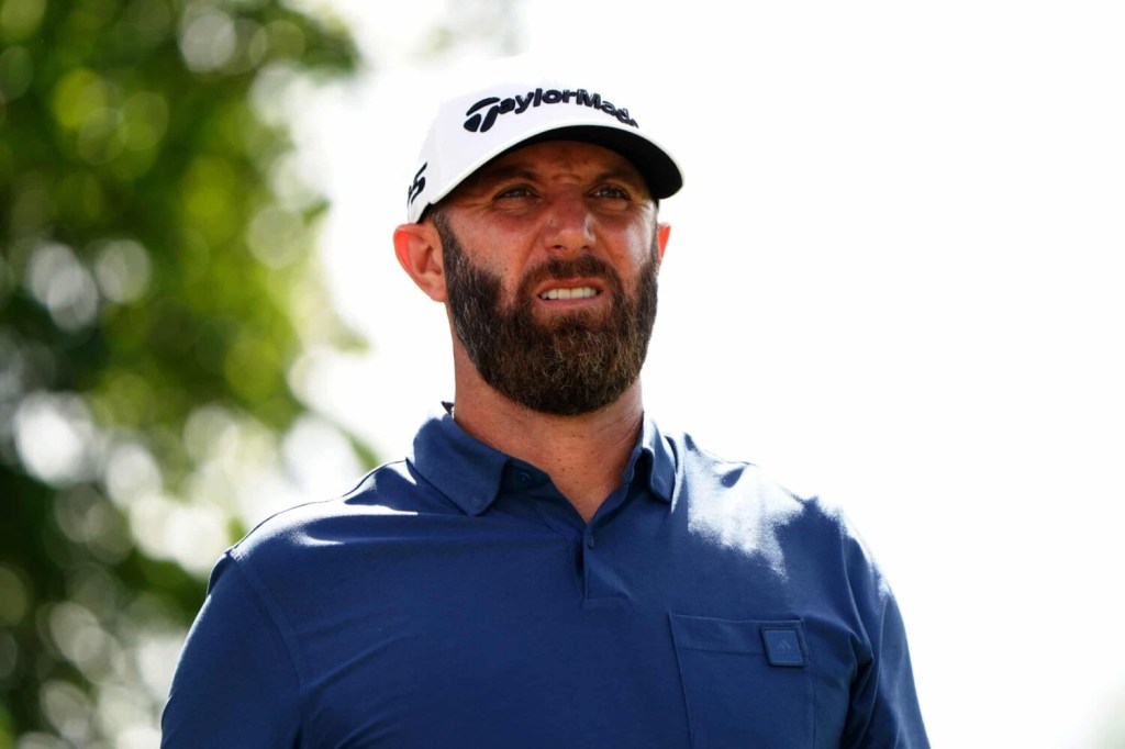 Dustin Johnson with a neutral expression
