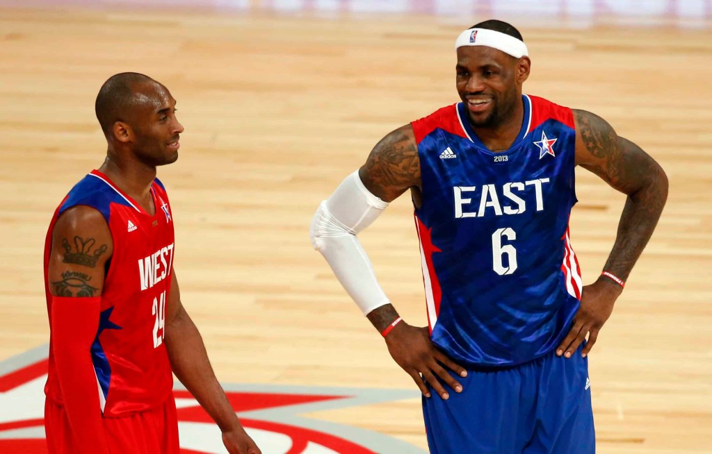 Kobe Bryant and LeBron James at 2013 NBA All Star Game.