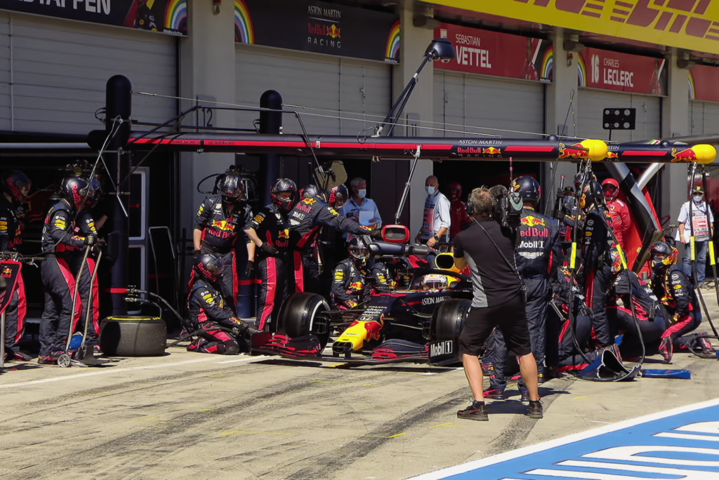 Netflix cameraman filming a Red Bull pit stop for Formula 1: Drive to Survive
