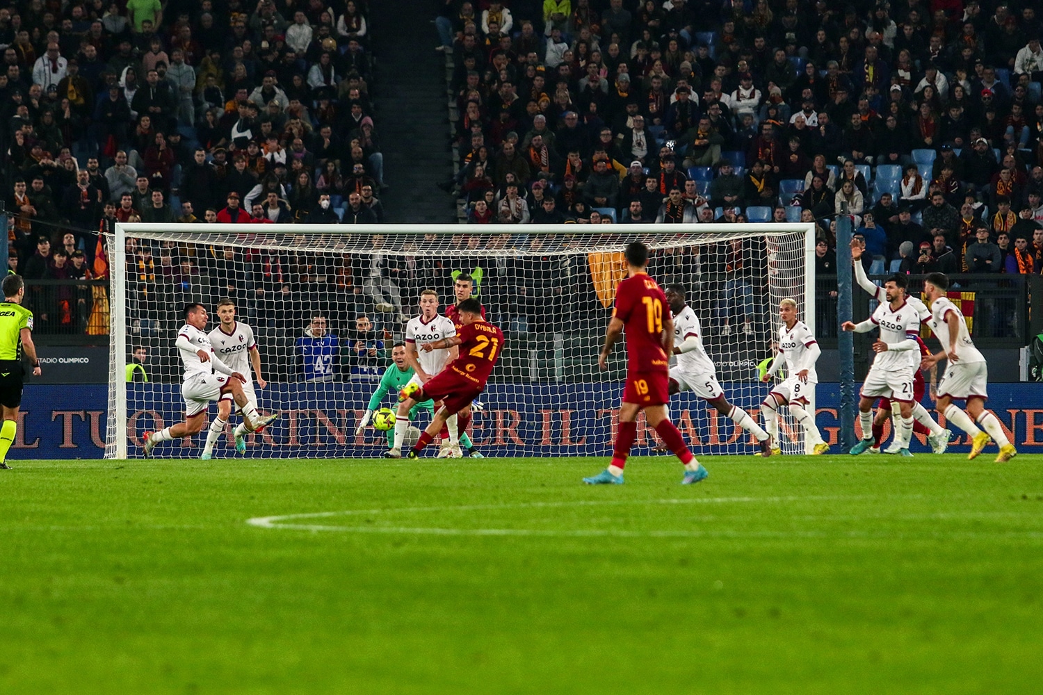 A general view of players and the fans during a Serie A match.