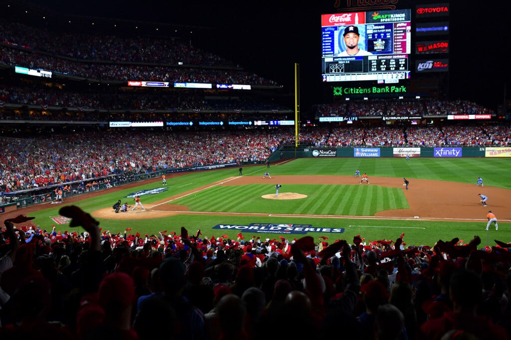 view of the game between the Houston Astros and Philadelphia Phillies during game five of the 2022 World Series at Citizens Bank Park