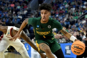 Vermont Catamounts guard Aaron Deloney during the NCAA Championship Tournament.
