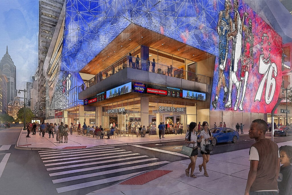 An artistic rendering of the new Center City arena and development for the Philadelphia 76ers
